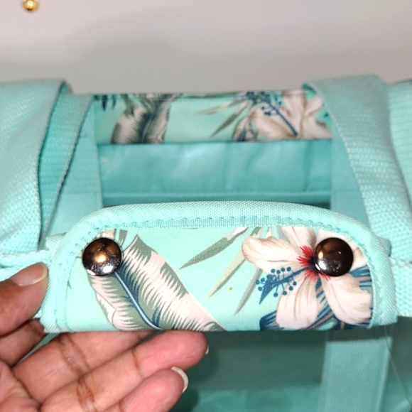 No Boundaries Aqua Verde Hawaiian Beach Zip Insulated Bottom Large Tote Bag NWT - Picture 3 of 17